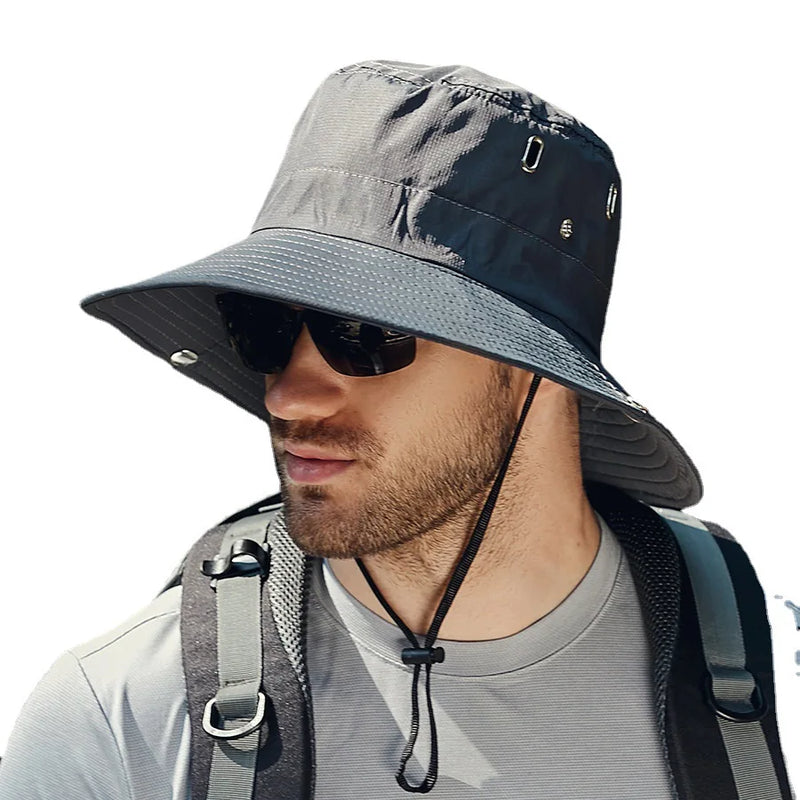 Chapéu de sol masculino Windproof Sun, modelo pescador. abas ajustáveis. Prático e bonito.